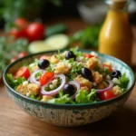 olive garden salad dressing on fresh restaurant-style salad